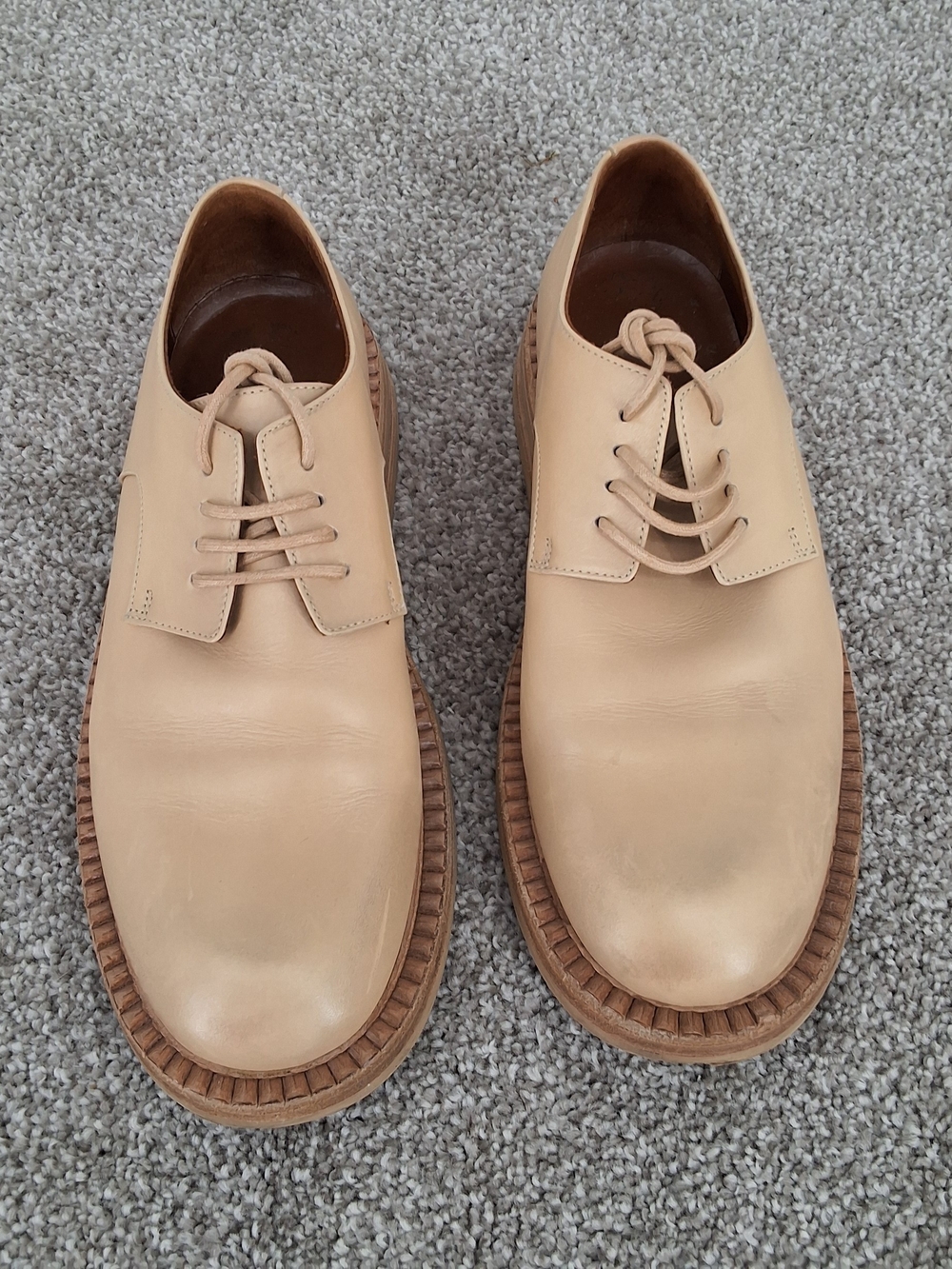 Womens Sz 36 Beige Leather Derby Shoes - Minimal Lace-Up Dress